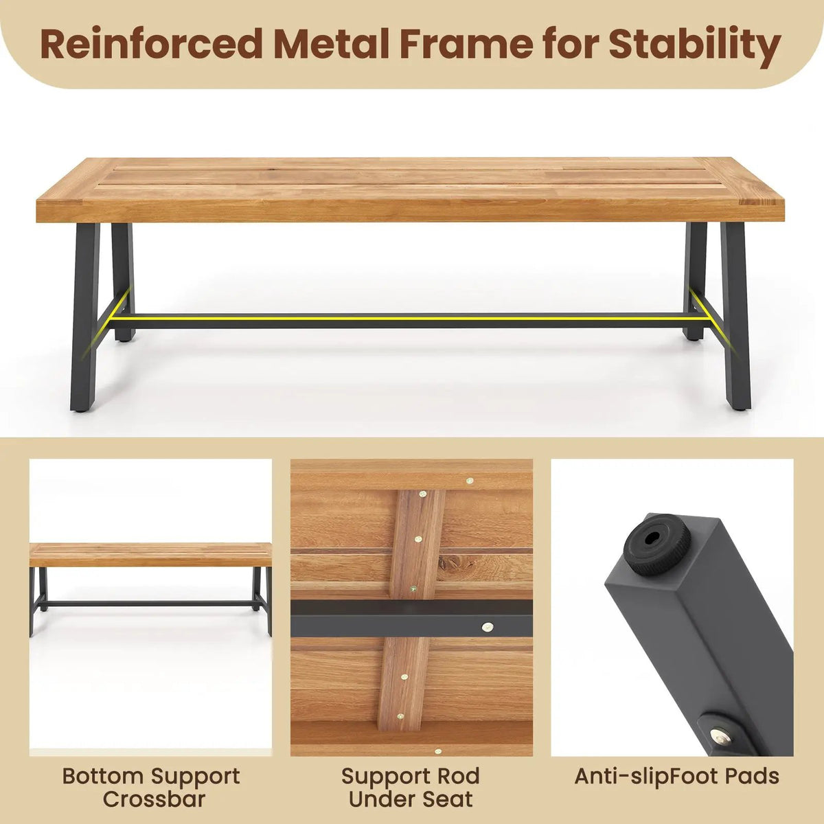 63 Inch 3-Person Acacia Patio Wood Outdoor Backless Bench by DirectDeals