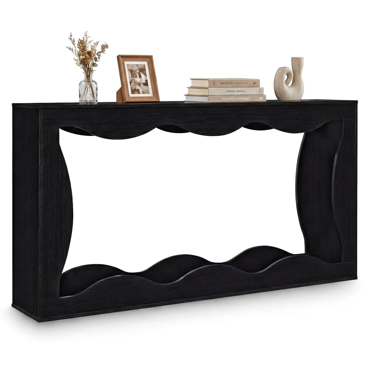 63 Inch Console Table 2-Tier Narrow Entryway Table with Wavy Edge Storage Shelf by DirectDeals