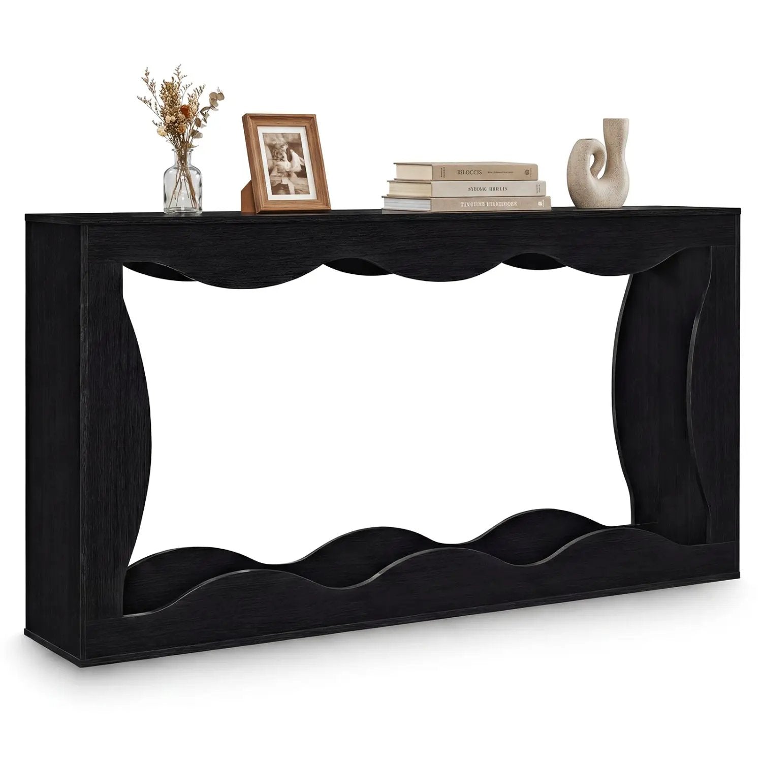 63 Inch Console Table 2-Tier Narrow Entryway Table with Wavy Edge Storage Shelf by DirectDeals