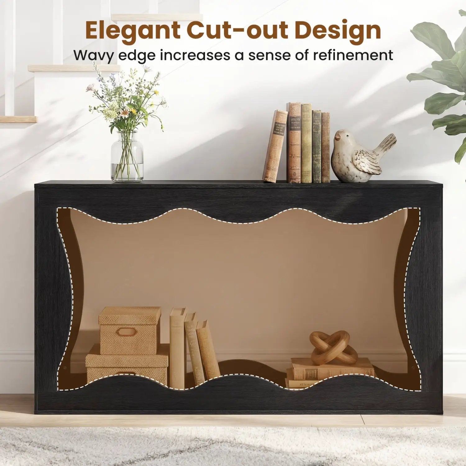 63 Inch Console Table 2-Tier Narrow Entryway Table with Wavy Edge Storage Shelf by DirectDeals