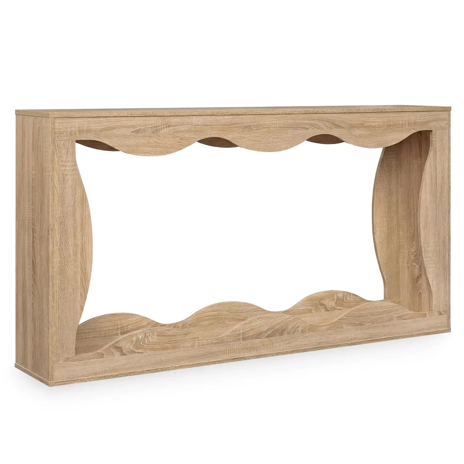 63 Inch Console Table 2-Tier Narrow Entryway Table with Wavy Edge Storage Shelf by DirectDeals