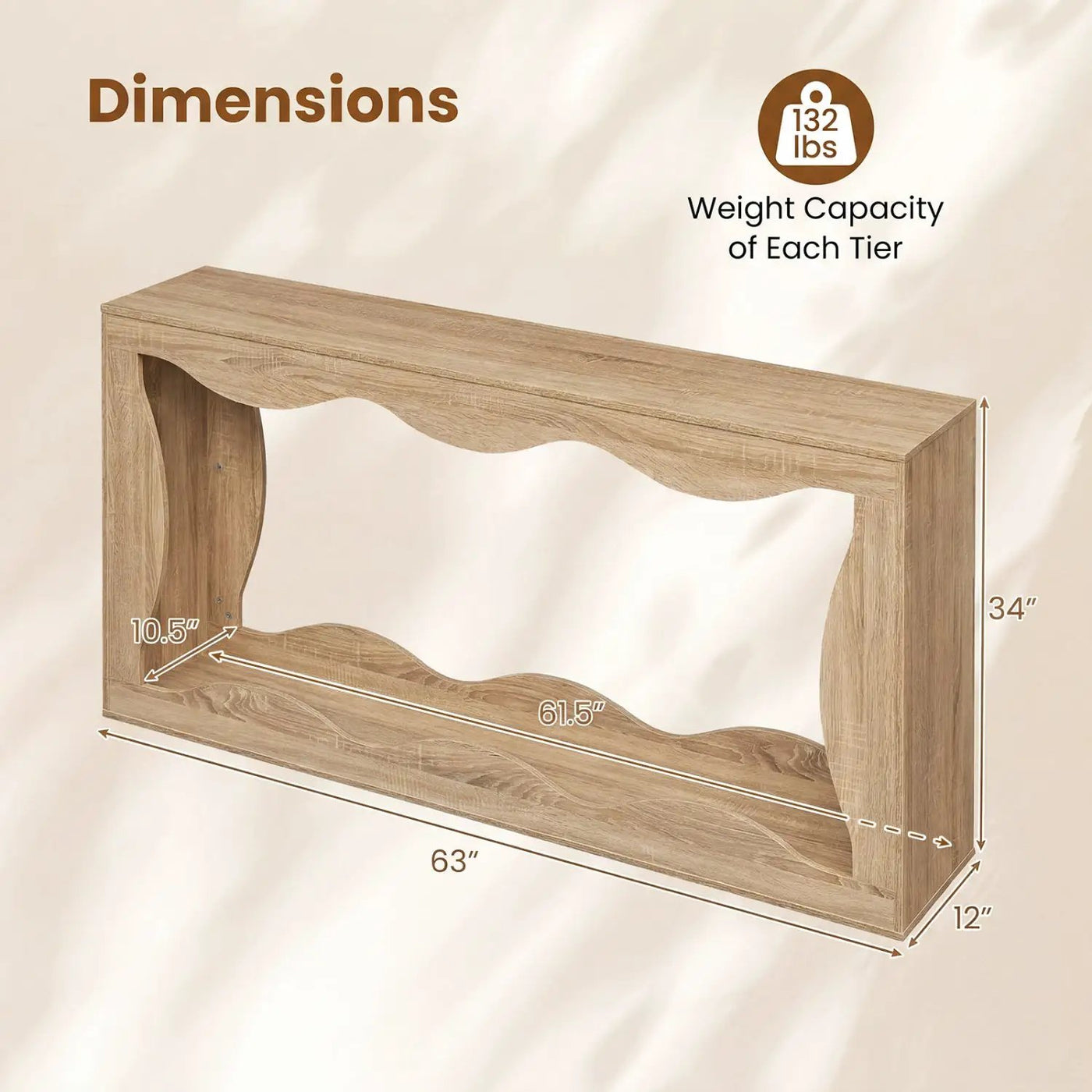 63 Inch Console Table 2-Tier Narrow Entryway Table with Wavy Edge Storage Shelf by DirectDeals