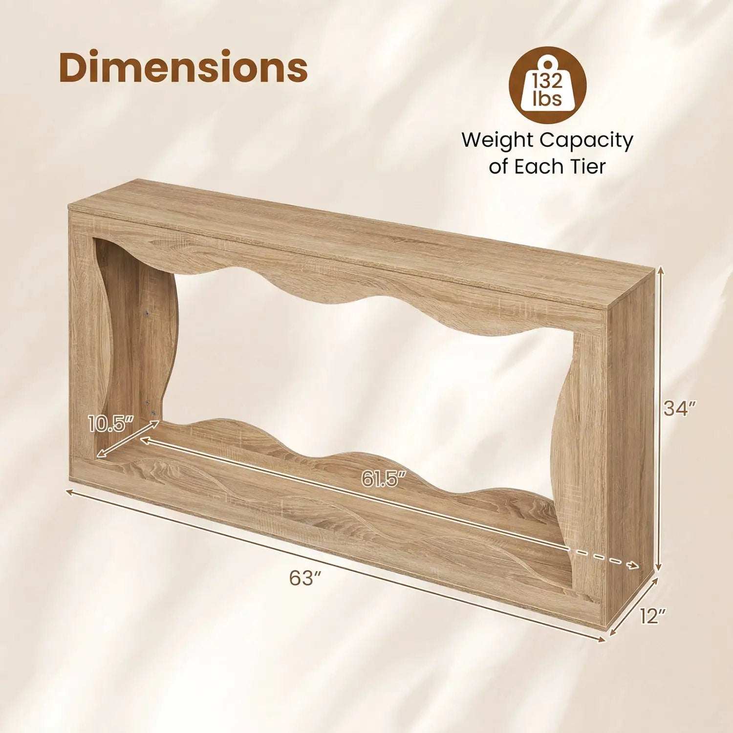 63 Inch Console Table 2-Tier Narrow Entryway Table with Wavy Edge Storage Shelf by DirectDeals