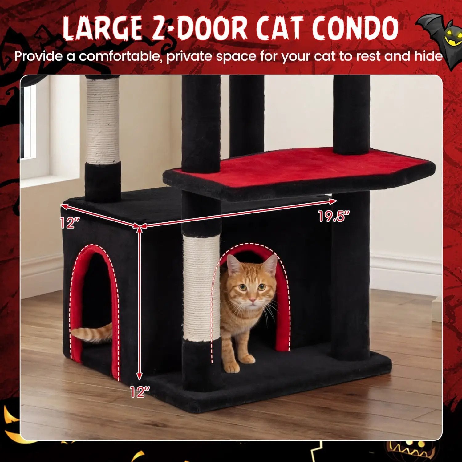 63 Inch Gothic Cat Tree with Condo and Top Cave for Large Cats 20+ LBS by DirectDeals