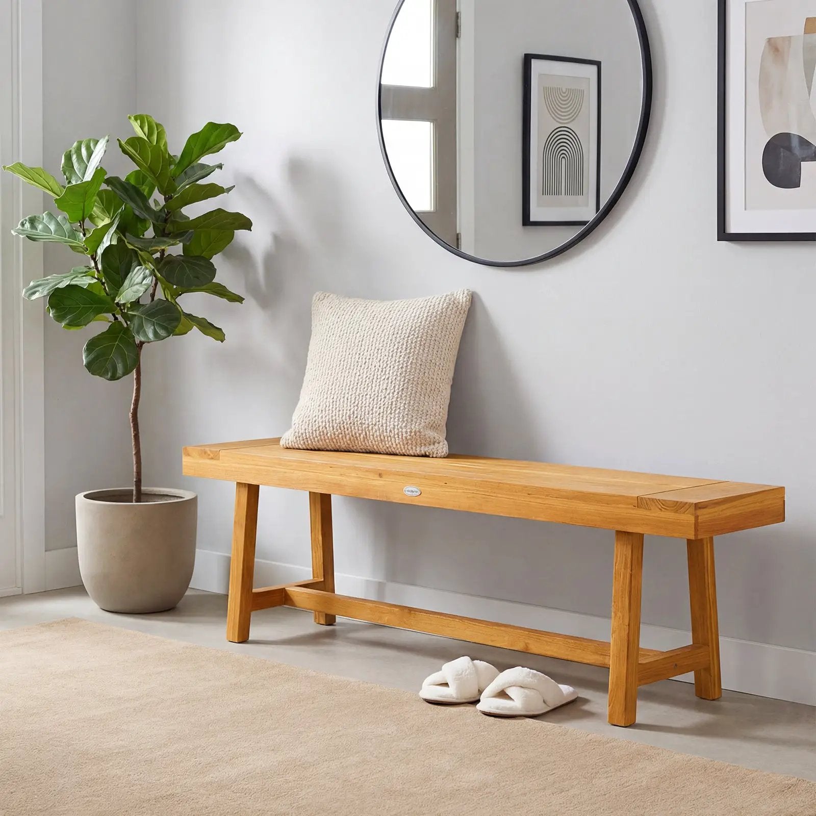 63 Inch Solid Wood Bench for up to 3 People by DirectDeals