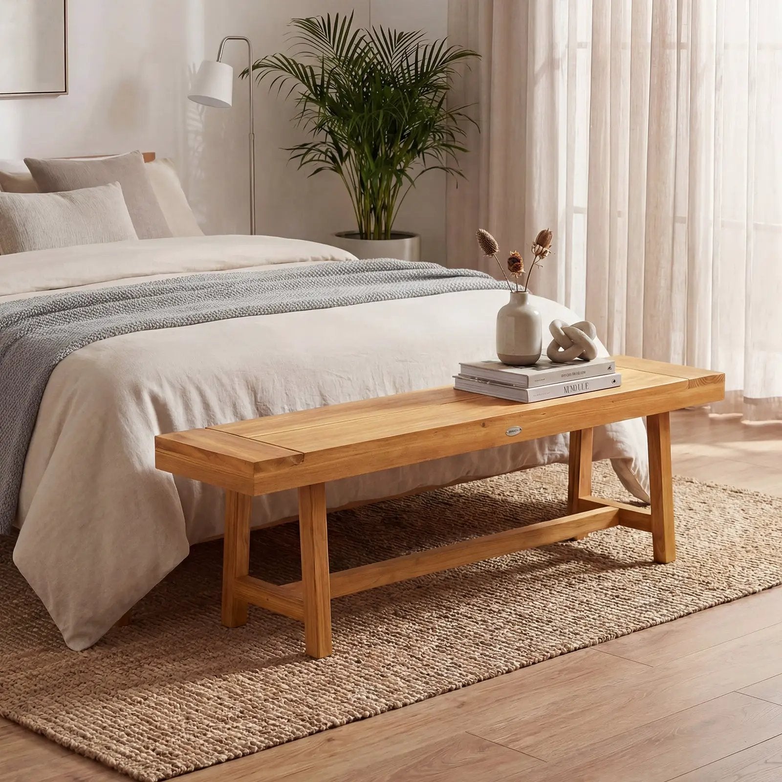 63 Inch Solid Wood Bench for up to 3 People by DirectDeals