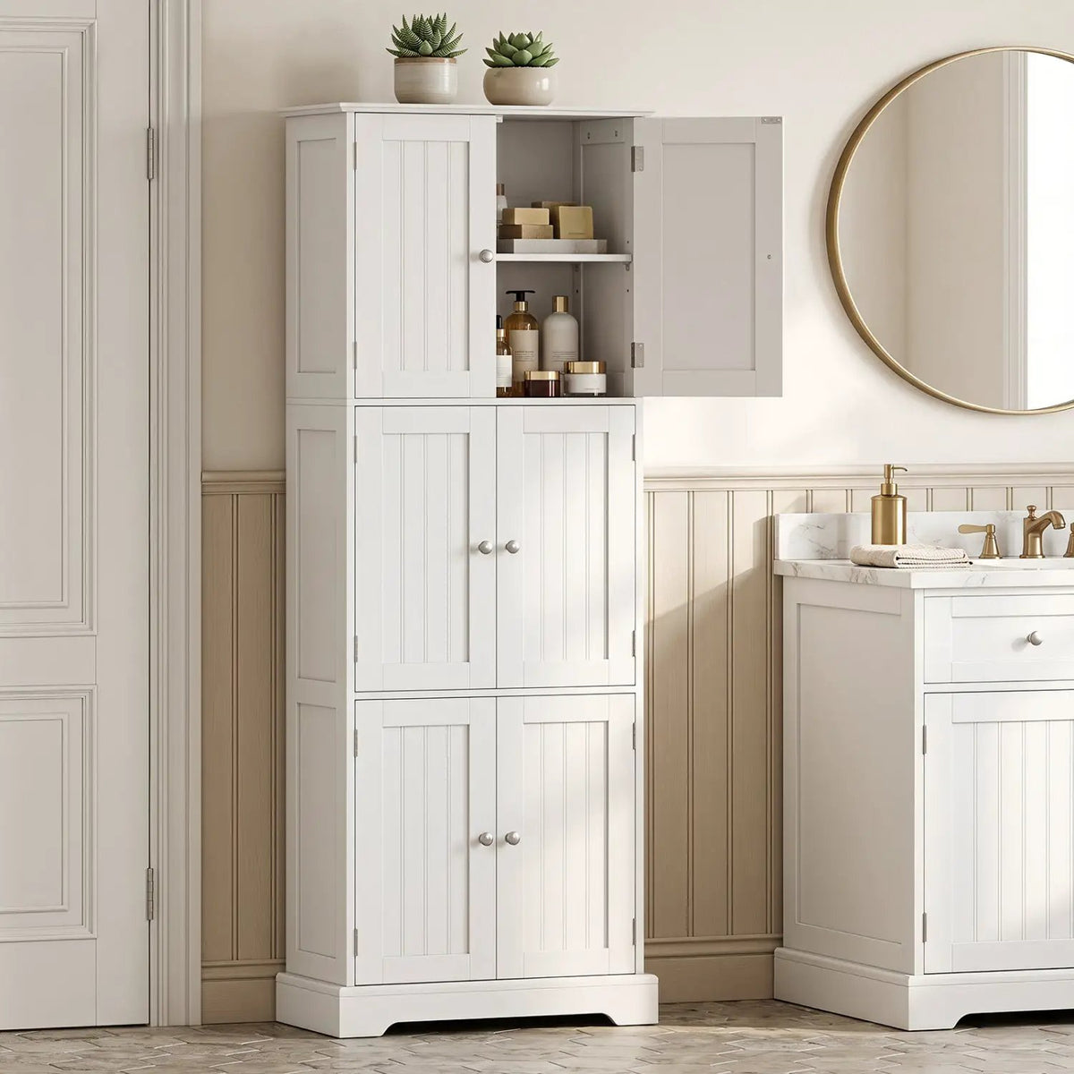 63-Inch Tall Bathroom Storage Cabinet with 6 Doors by DirectDeals