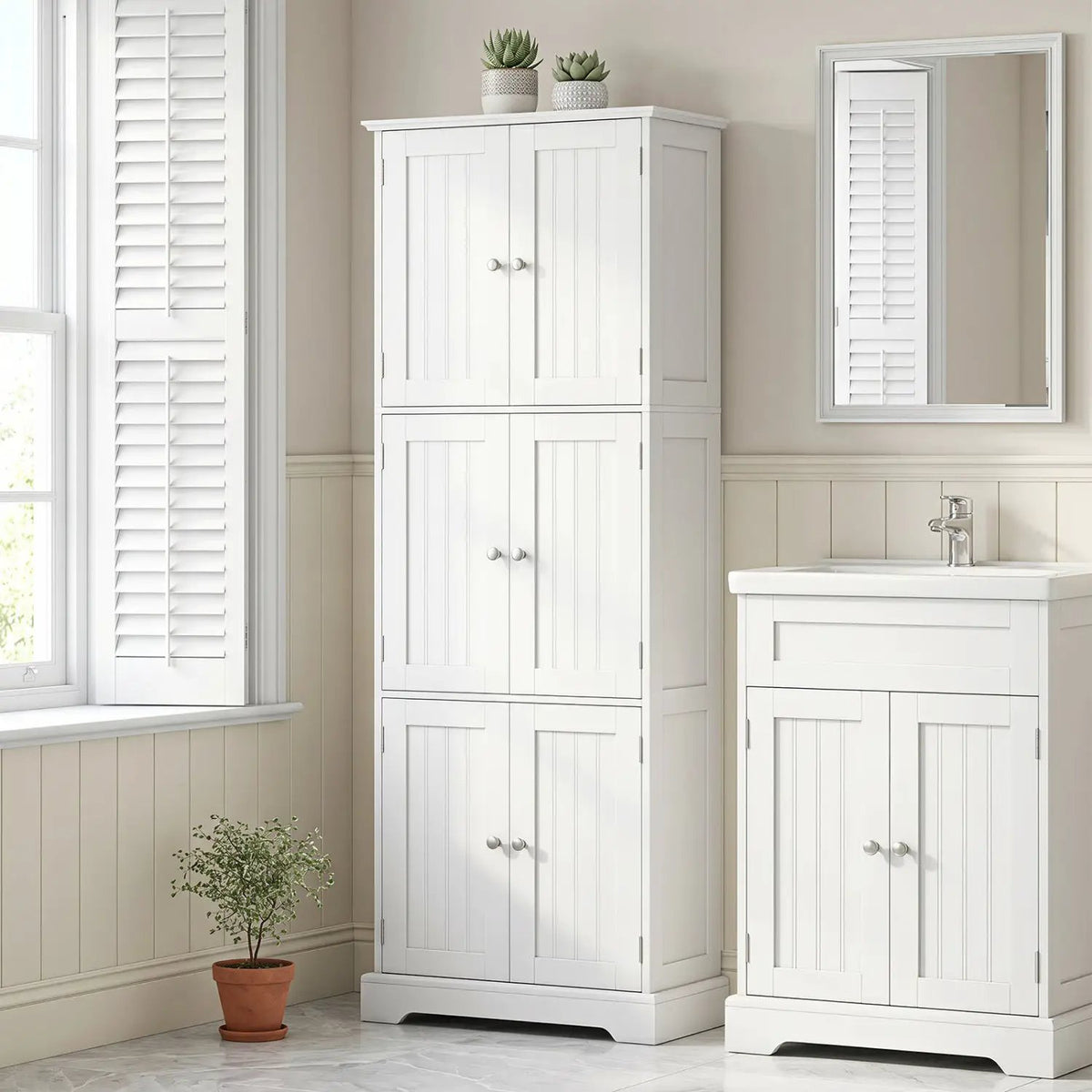 63-Inch Tall Bathroom Storage Cabinet with 6 Doors by DirectDeals