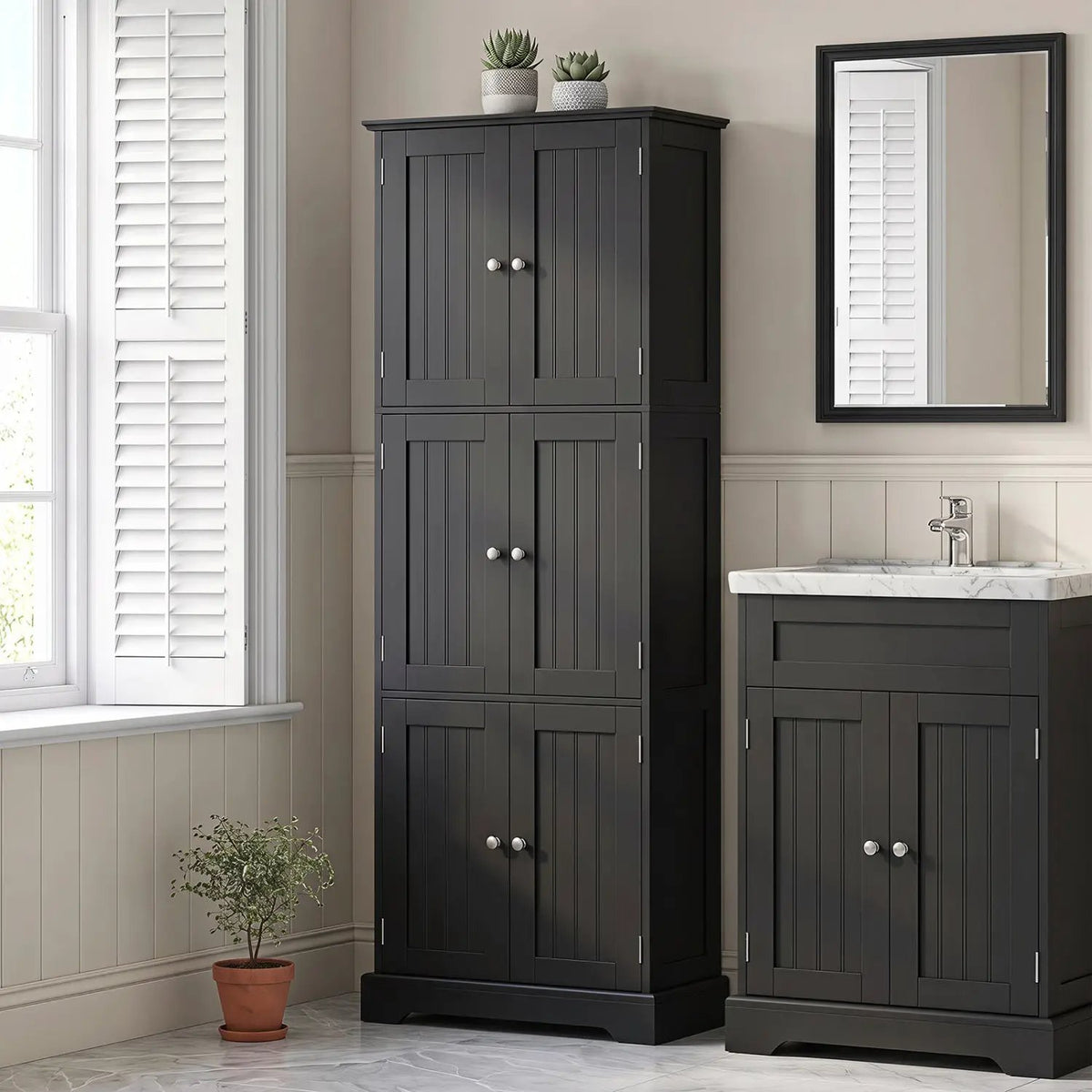 63-Inch Tall Bathroom Storage Cabinet with 6 Doors by DirectDeals