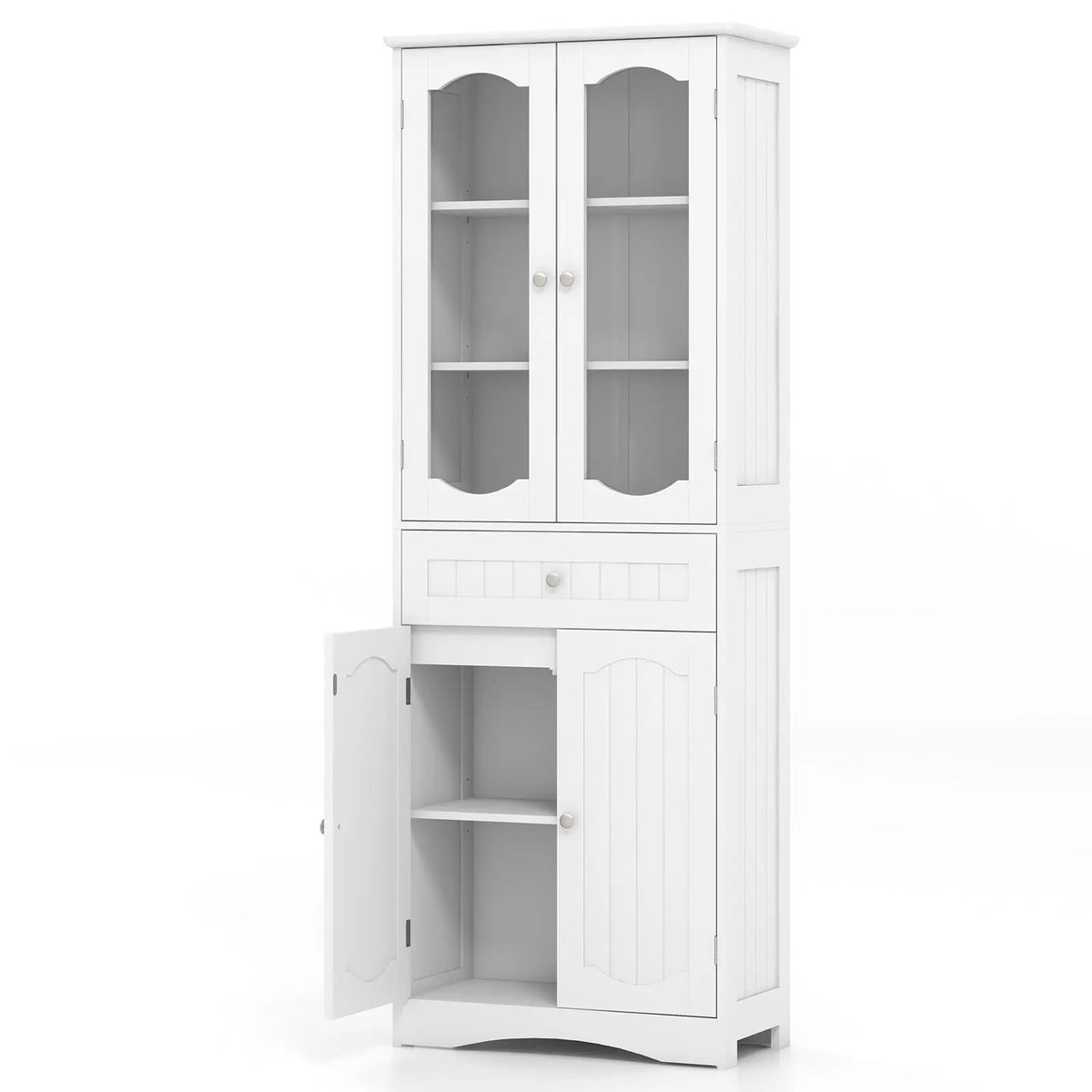 63 Inch Tall Bathroom Storage Cabinet with 2 Glass Doors and Adjustable Shelves Drawer by DirectDeals