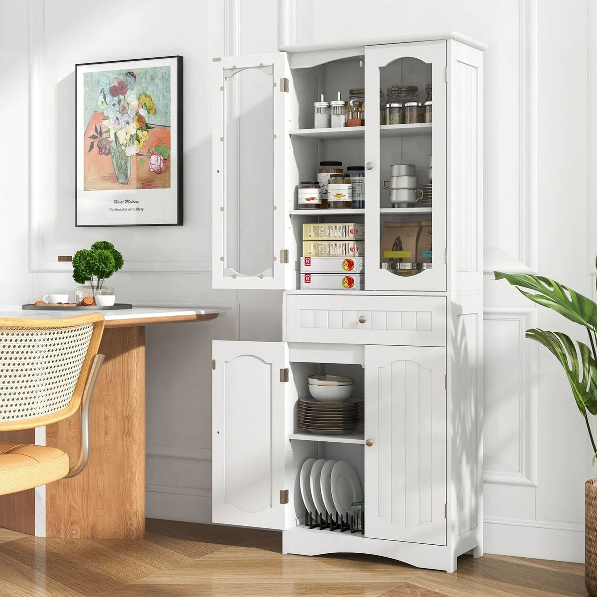 63 Inch Tall Bathroom Storage Cabinet with 2 Glass Doors and Adjustable Shelves Drawer by DirectDeals