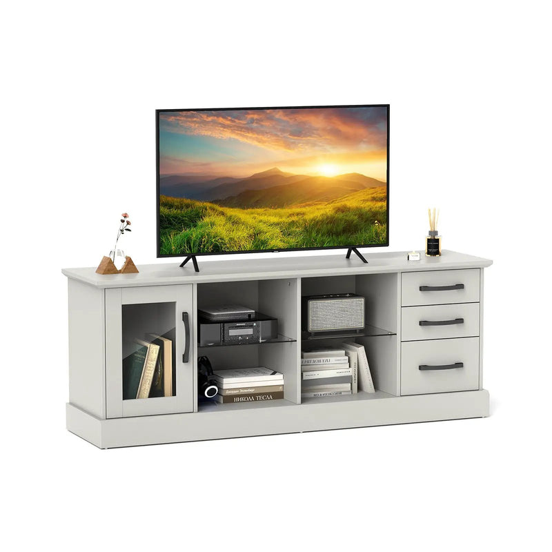 63 Inches Media Console Table with 3 Drawers and 2 Glass Shelves by DirectDeals
