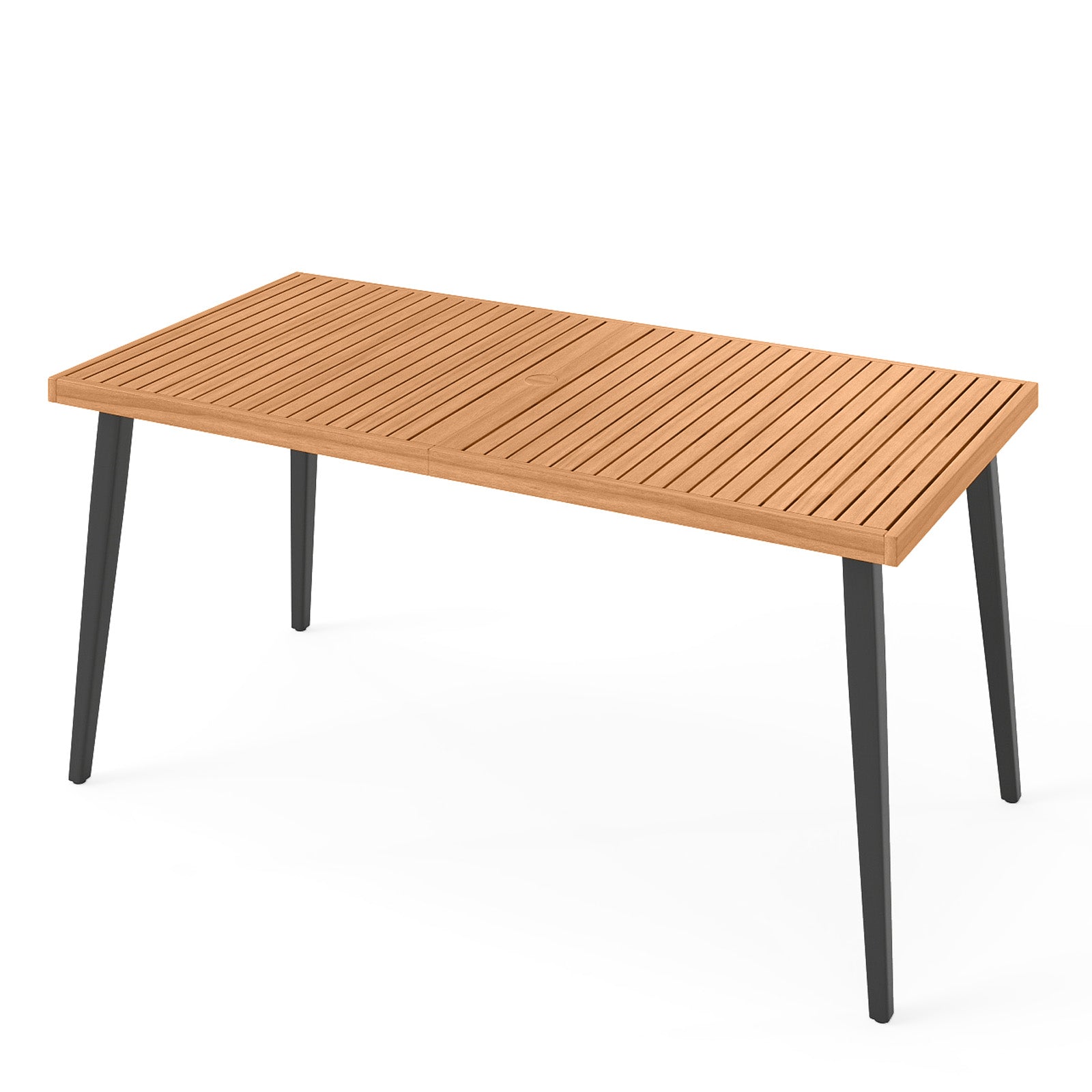 63 Inches Outdoor Indoor Dining Table with 1.97 Inches Umbrella Hole and Metal Legs by DirectDeals