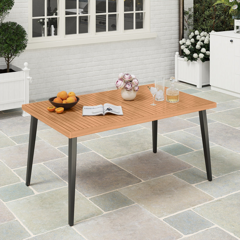 63 Inches Outdoor Indoor Dining Table with 1.97 Inches Umbrella Hole and Metal Legs by DirectDeals