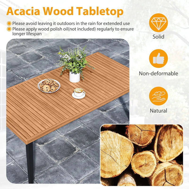 63 Inches Outdoor Indoor Dining Table with 1.97 Inches Umbrella Hole and Metal Legs by DirectDeals