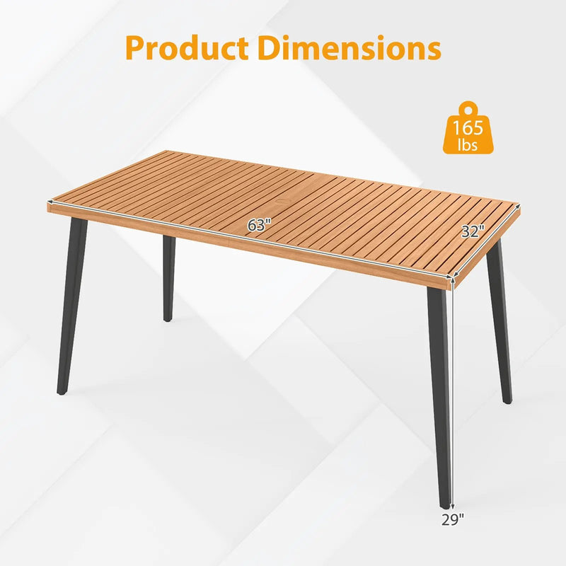 63 Inches Outdoor Indoor Dining Table with 1.97 Inches Umbrella Hole and Metal Legs by DirectDeals