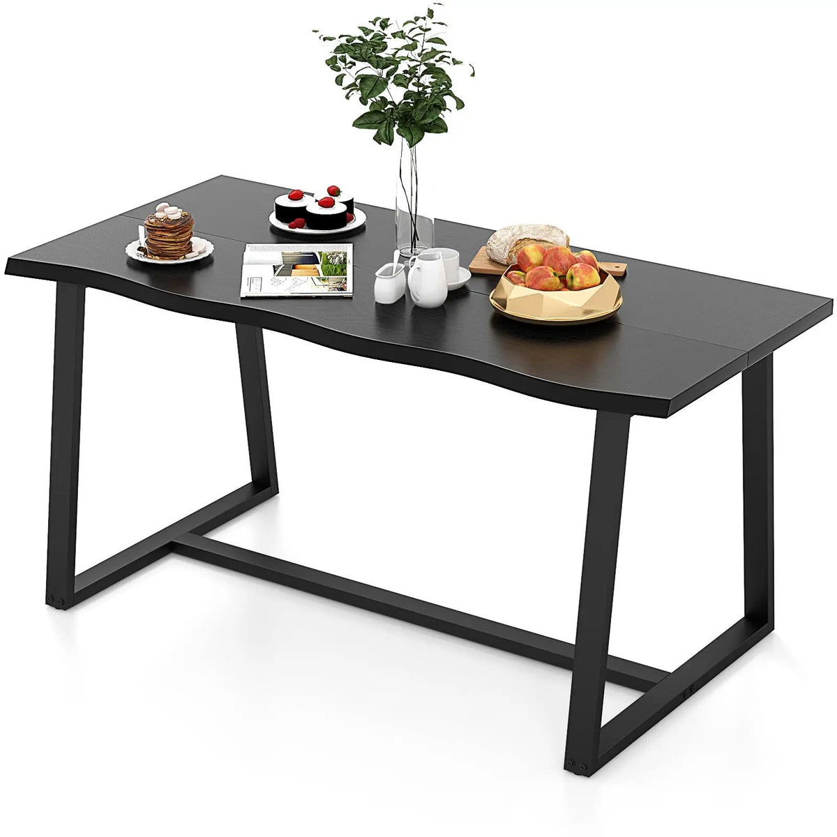 63" Large Dining Table with Wavy Edge and Heavy-duty Metal Frame by DirectDeals