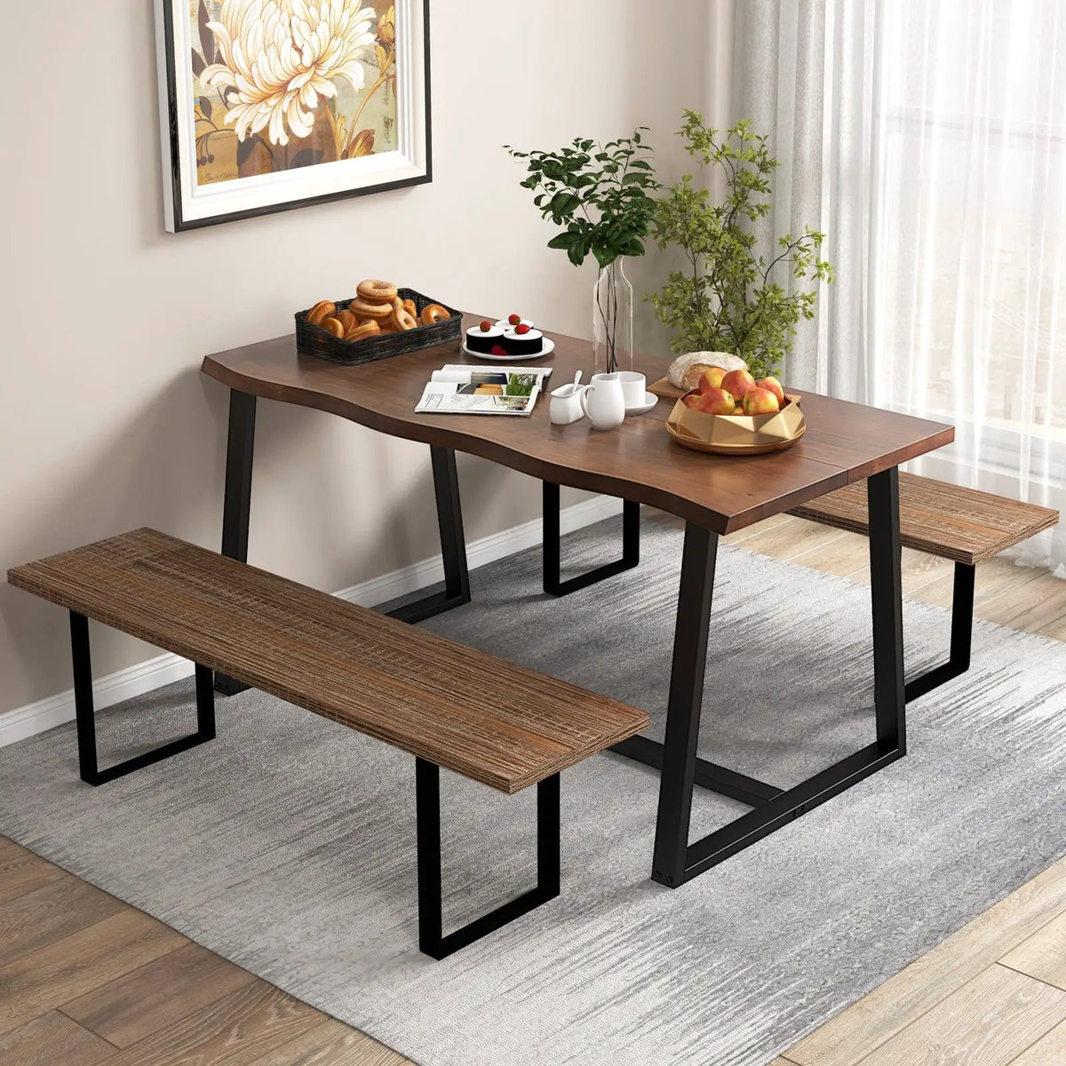 63" Large Dining Table with Wavy Edge and Heavy-duty Metal Frame by DirectDeals