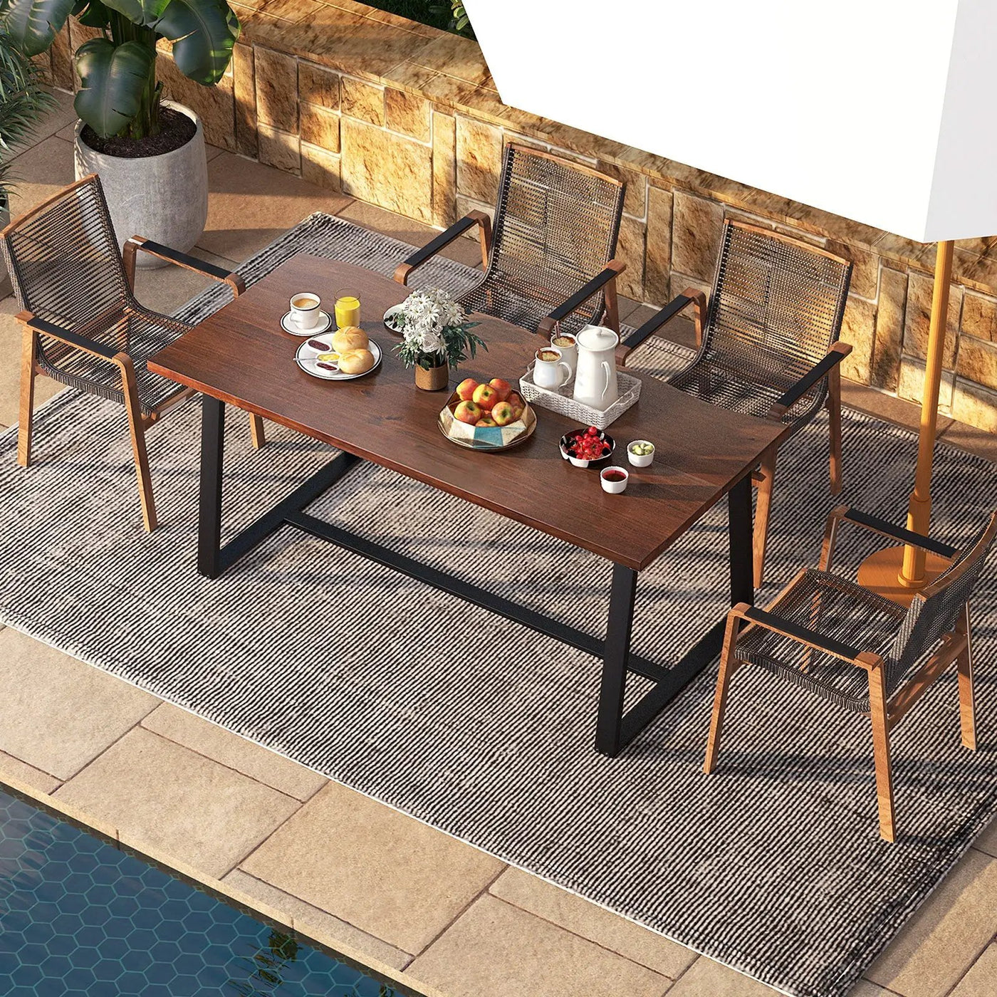 63" Large Dining Table with Wavy Edge and Heavy-duty Metal Frame by DirectDeals