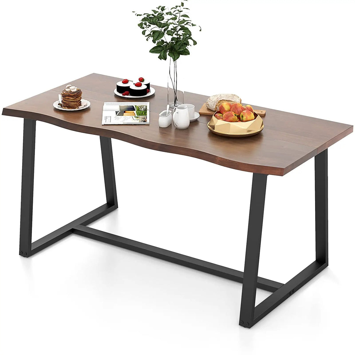 63" Large Dining Table with Wavy Edge and Heavy-duty Metal Frame by DirectDeals