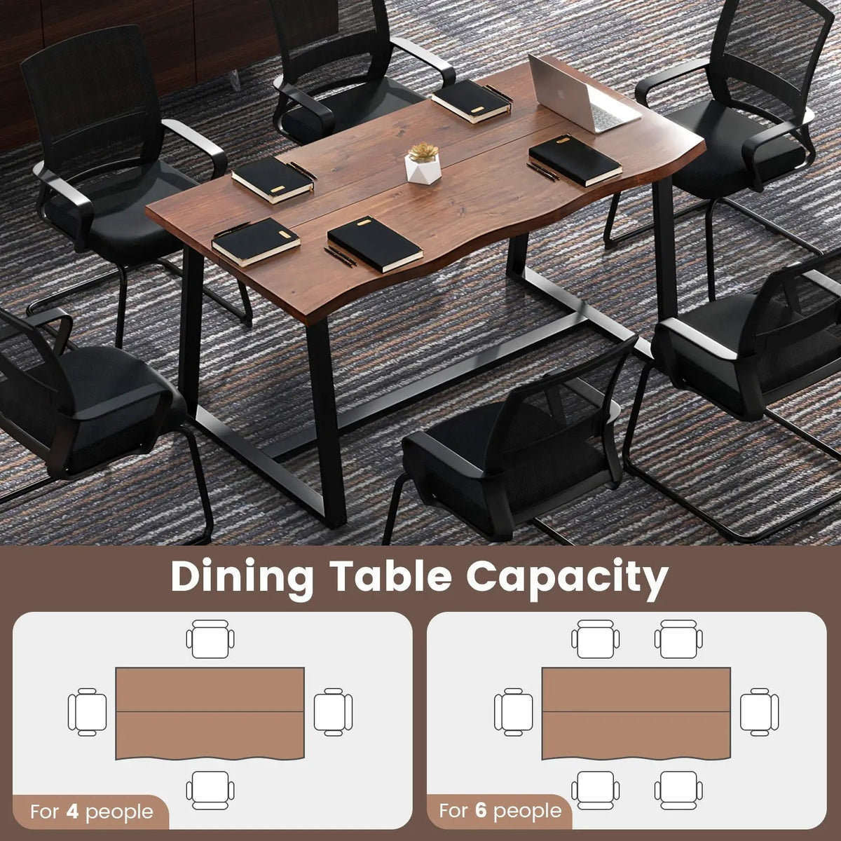 63" Large Dining Table with Wavy Edge and Heavy-duty Metal Frame by DirectDeals