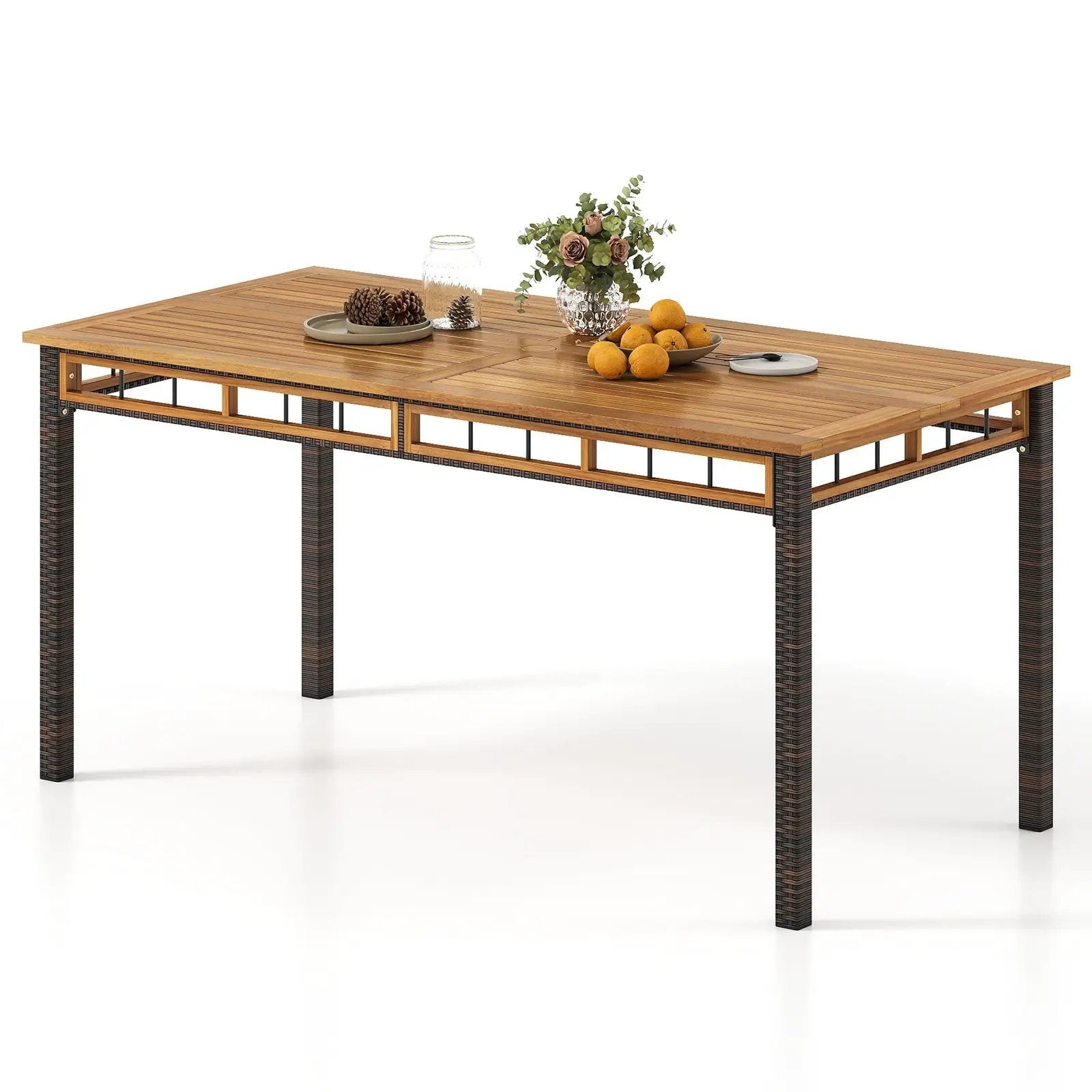 63" Outdoor Dining Table with Acacia Wood Slatted Tabletop by DirectDeals