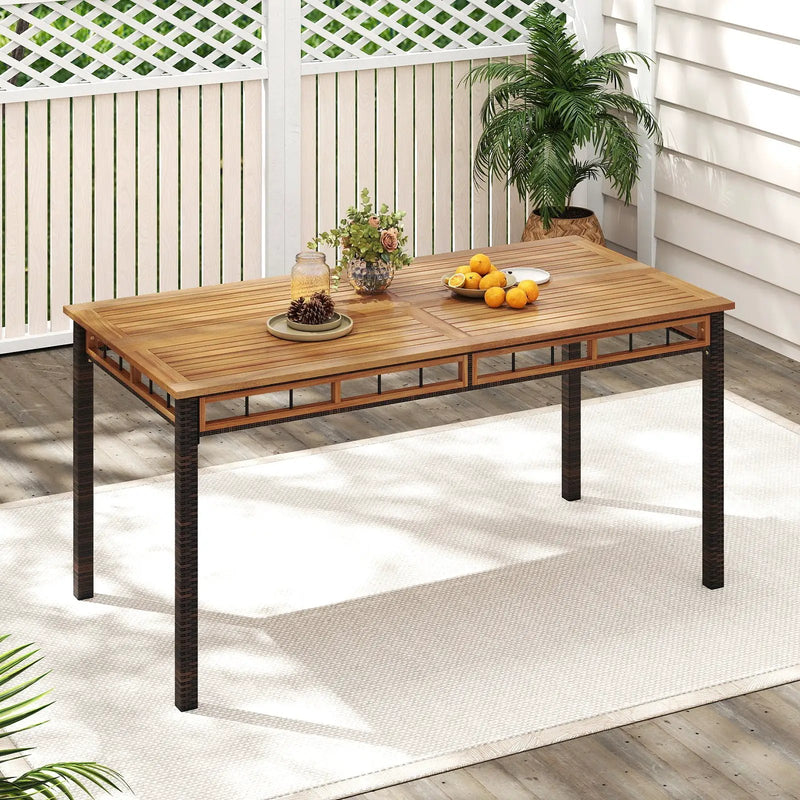 63" Outdoor Dining Table with Acacia Wood Slatted Tabletop by DirectDeals