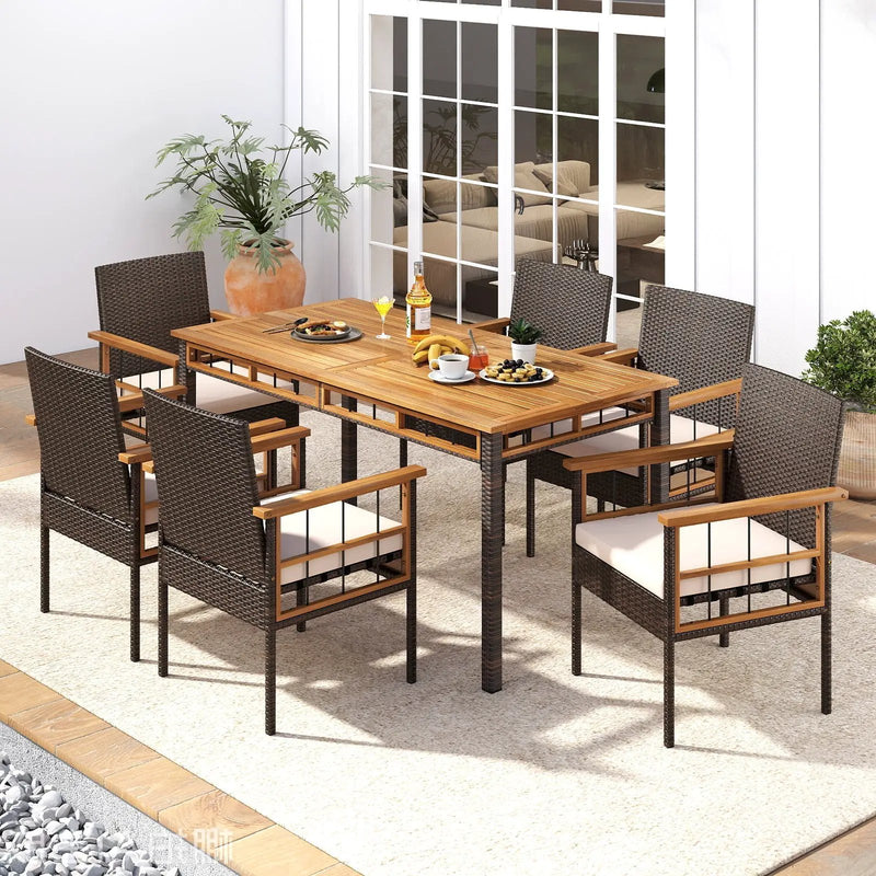 63" Outdoor Dining Table with Acacia Wood Slatted Tabletop by DirectDeals