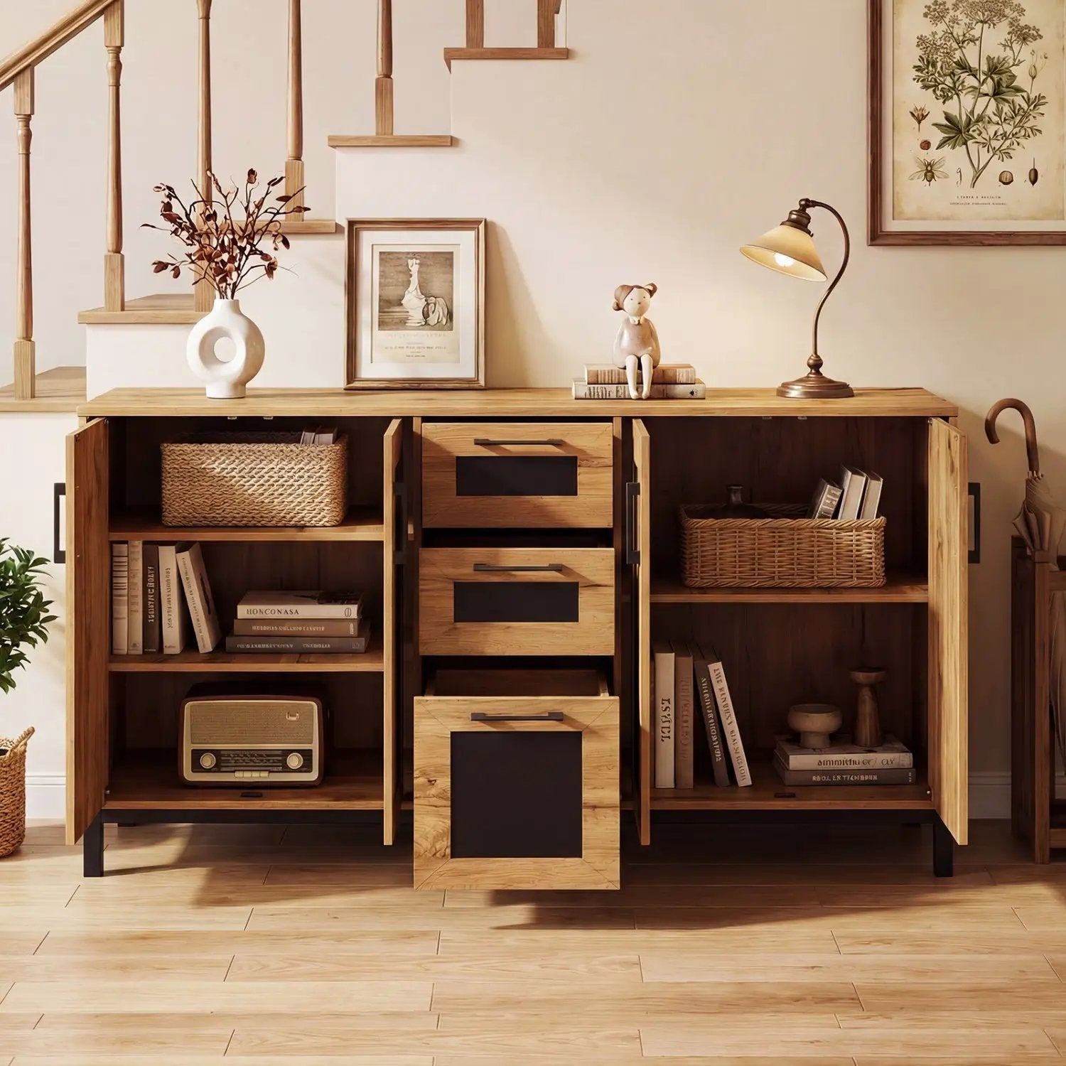 63" Sideboard Buffet Cabinet with 3 Drawers and Storage Shelves by DirectDeals