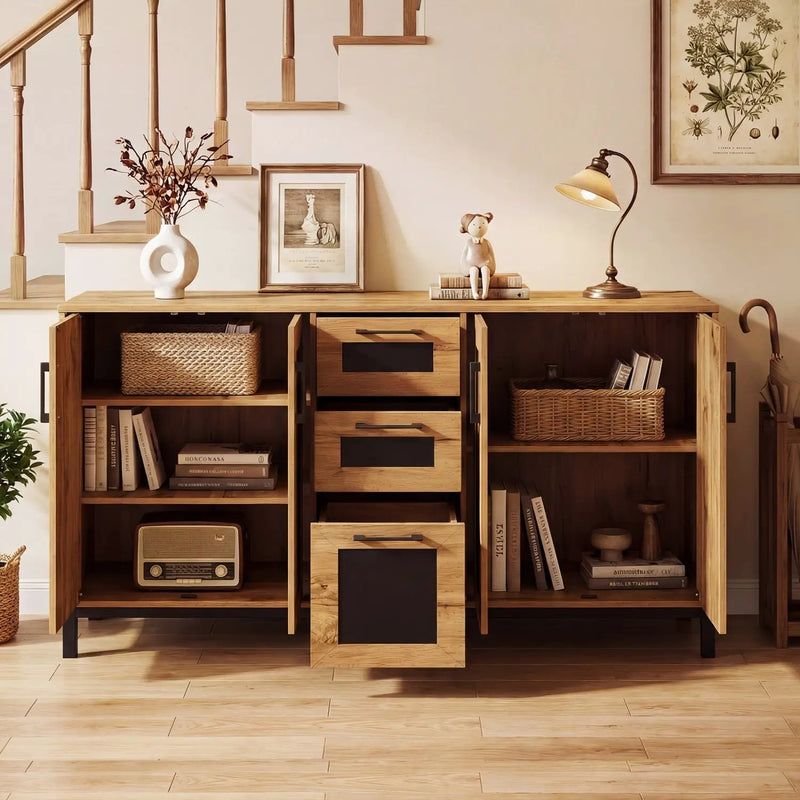 63" Sideboard Buffet Cabinet with 3 Drawers and Storage Shelves by DirectDeals