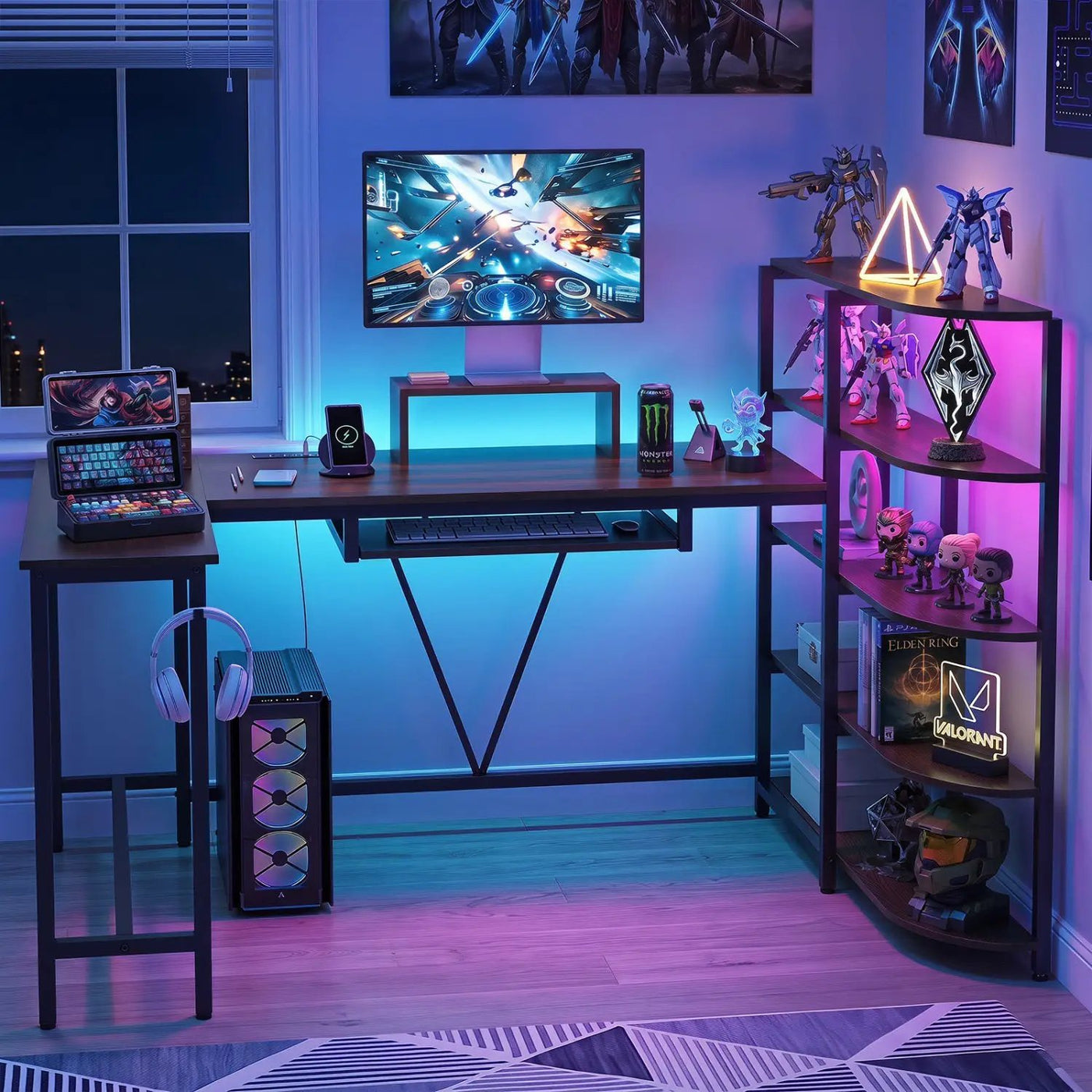 63" U-Shaped Computer Desk with Power Outlets & Bookshelf by DirectDeals