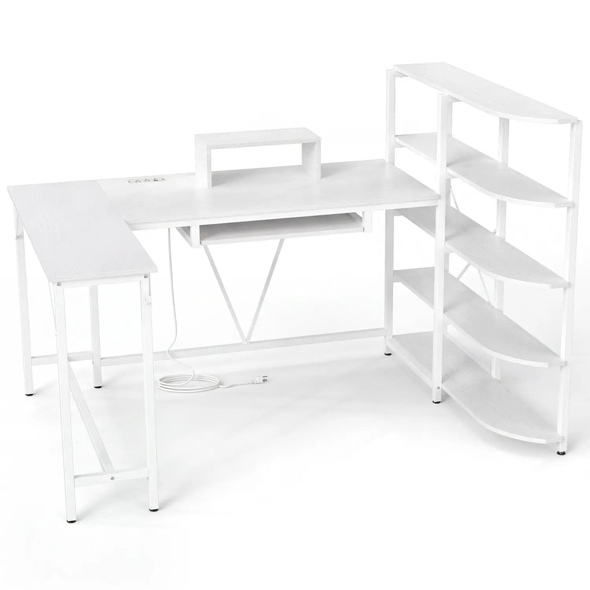 63" U-Shaped Computer Desk with Power Outlets & Bookshelf by DirectDeals