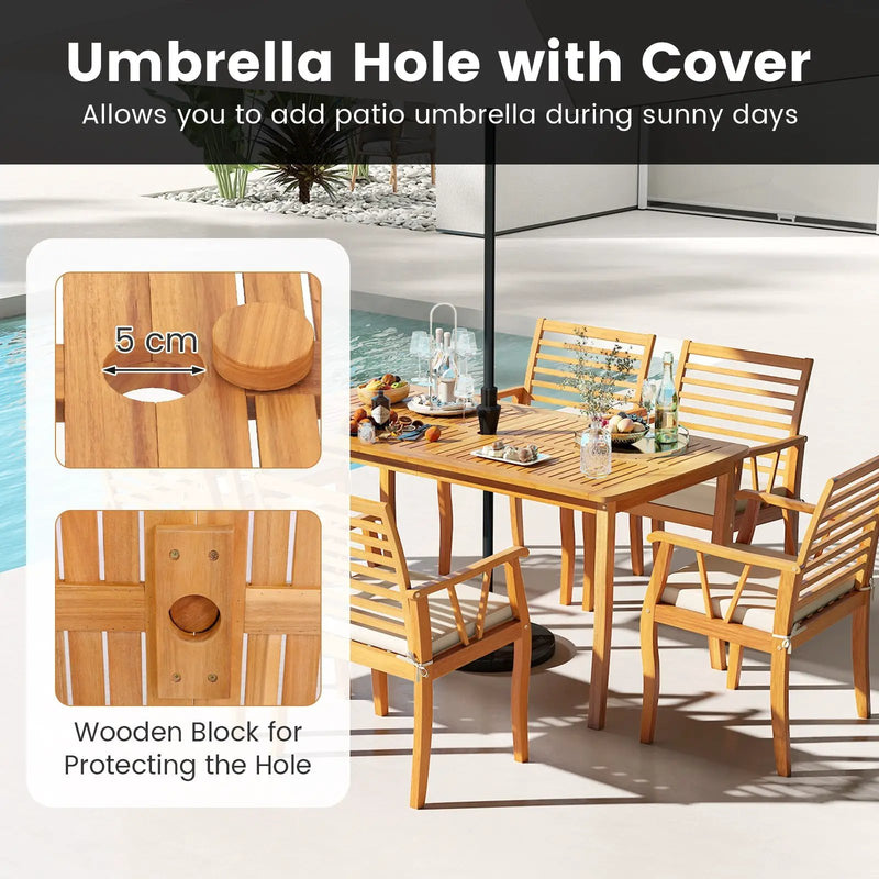 63 inch Outdoor Dining Table with Umbrella Hole Farmhouse Bistro Dinette Furniture by DirectDeals