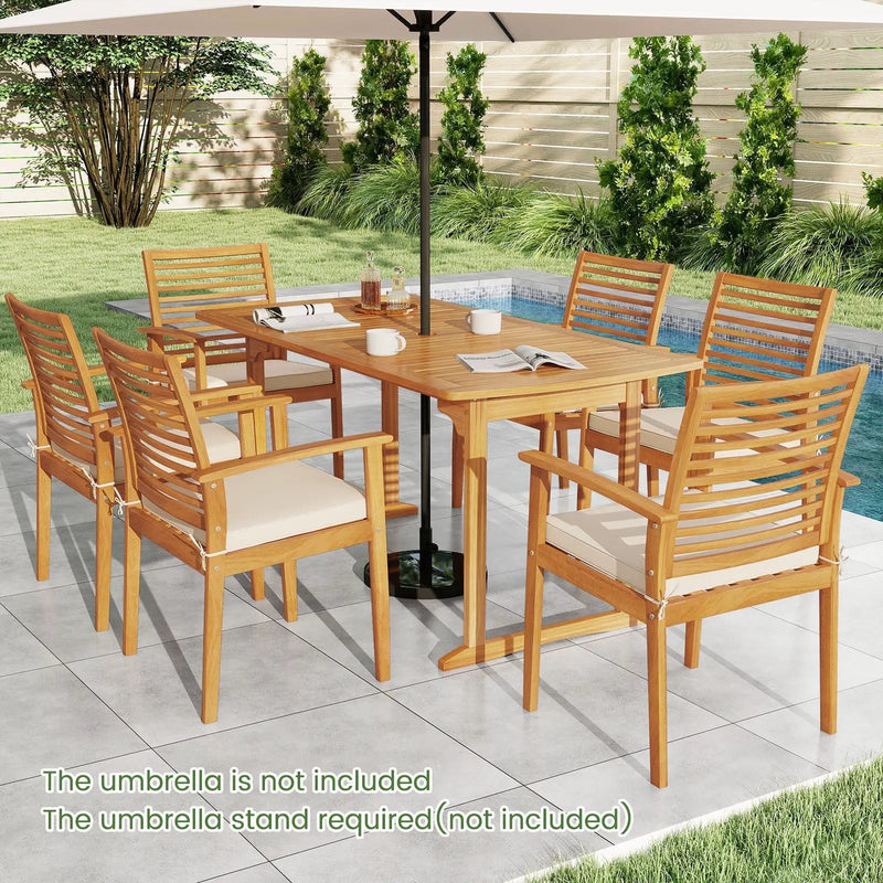 63 inch Outdoor Dining Table with Umbrella Hole and Slatted Tabletop by DirectDeals