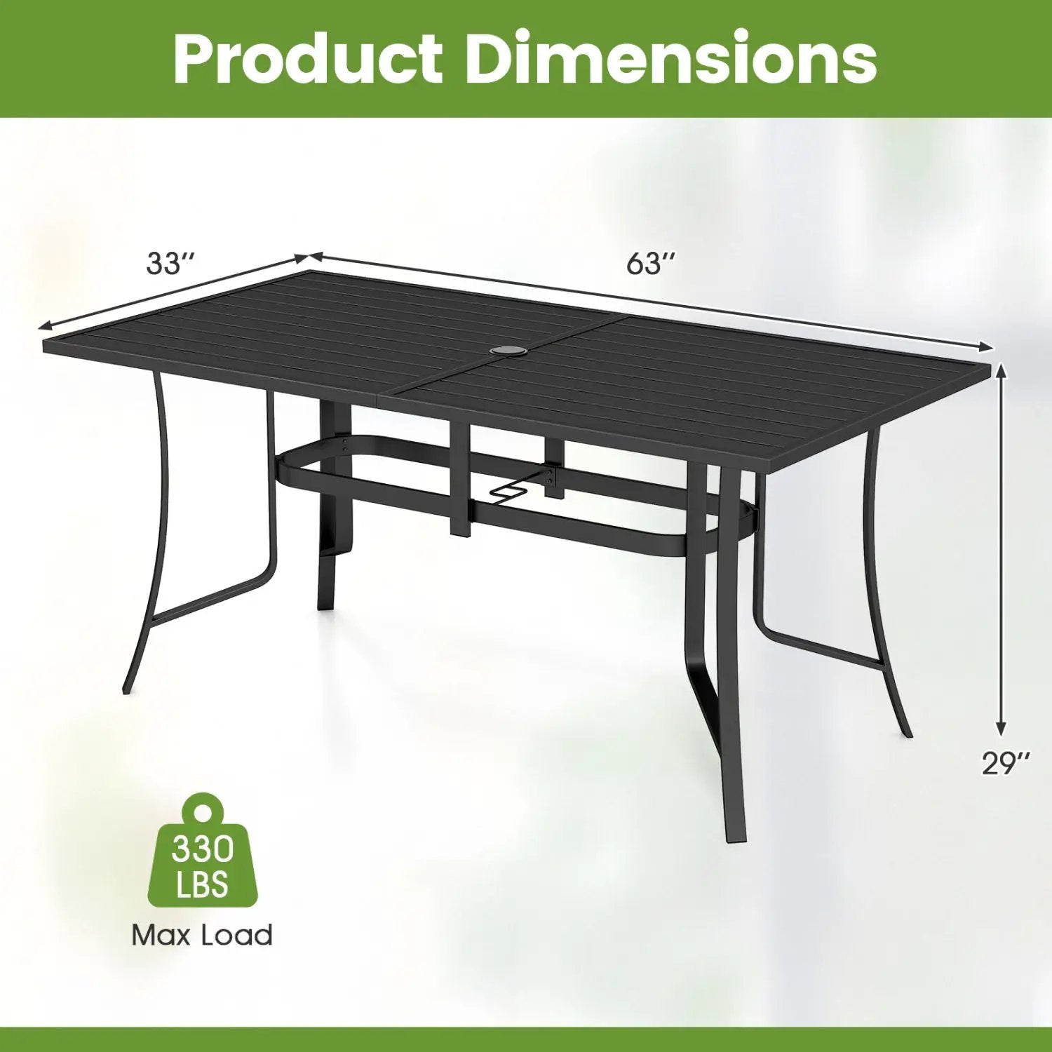 63" x 33" Rectangle Metal Patio Dining Table for 6 by DirectDeals