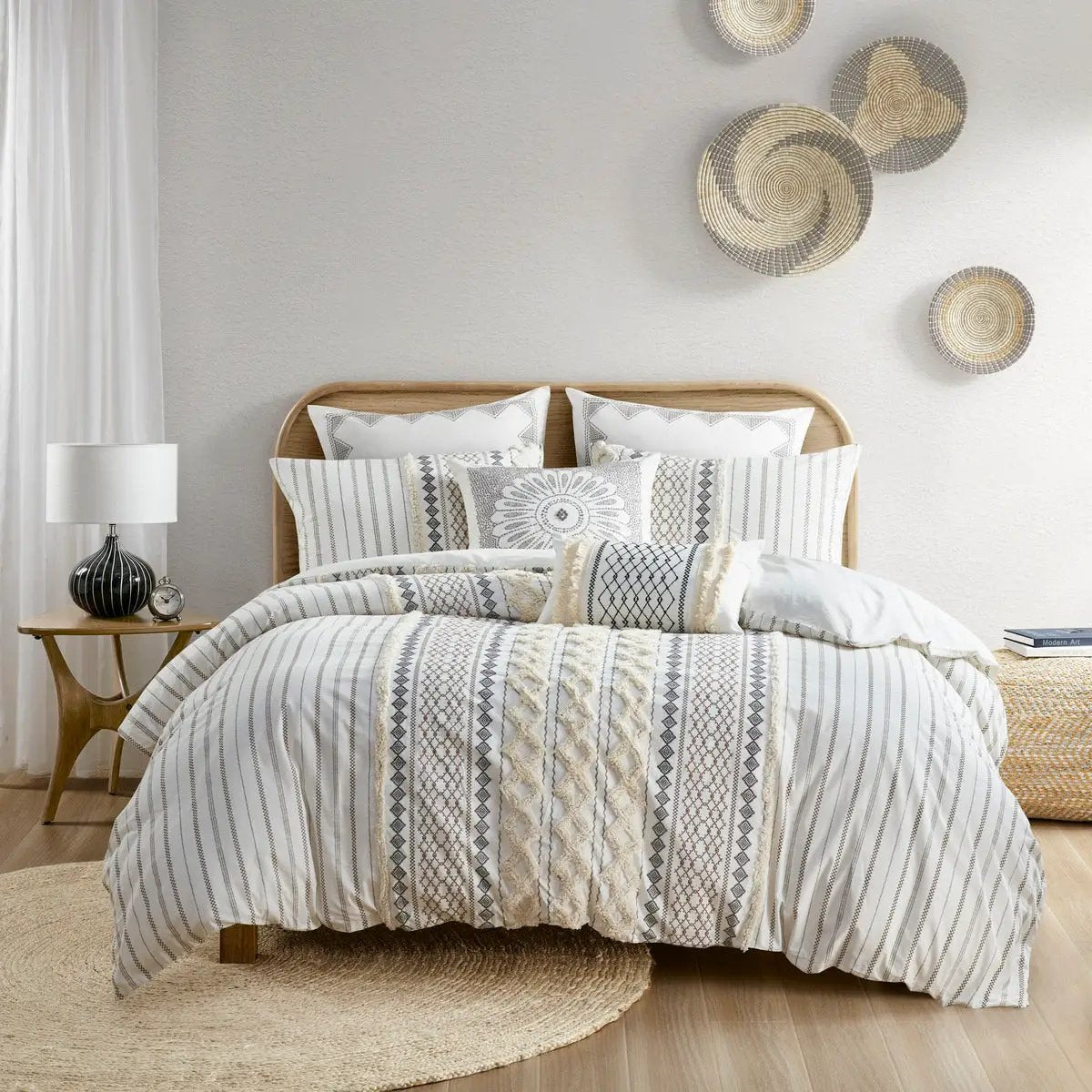 Full/Queen Cotton Printed Duvet Cover Set with Chenille by HouseOfZazla