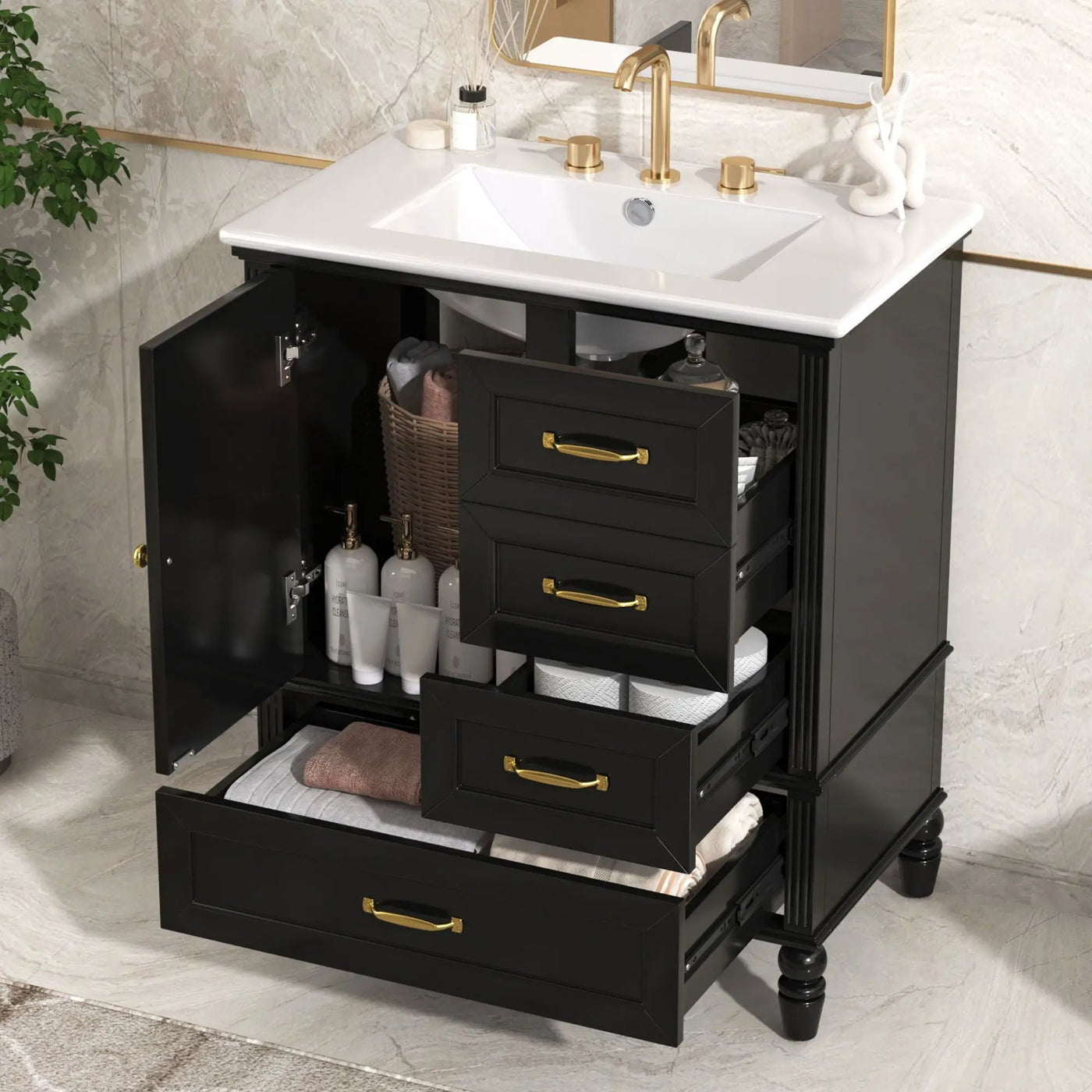 30" Bathroom Vanity With Sink, 3 Drawers, Adjustable Feet by HouseOfZazla