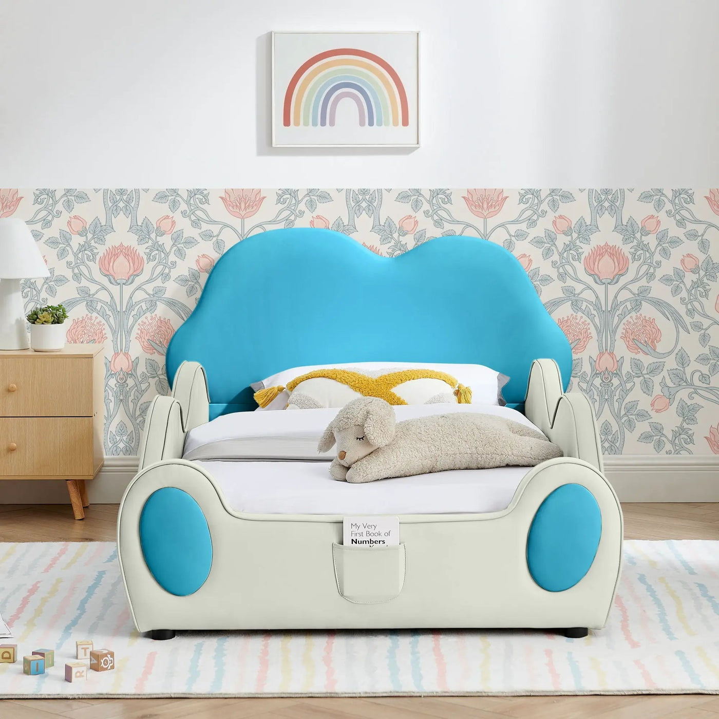 Cute Cloud Shape Bed With Guardrails Cartoon Design, Storage Pocket by HouseOfZazla