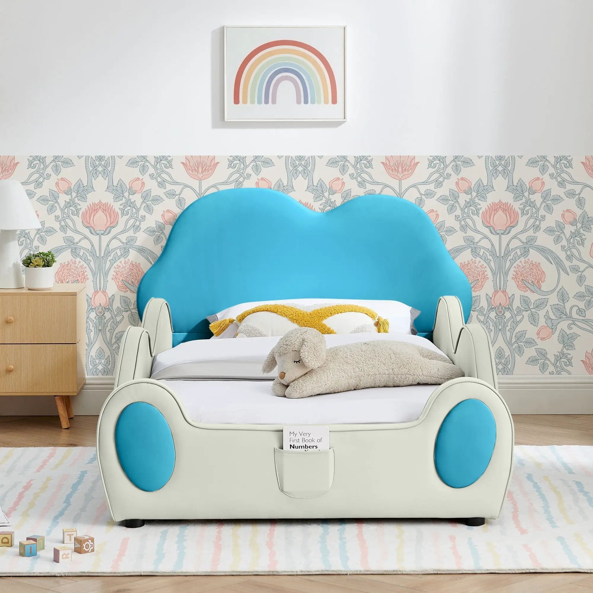 Cute Cloud Shape Bed With Guardrails Cartoon Design, Storage Pocket by HouseOfZazla