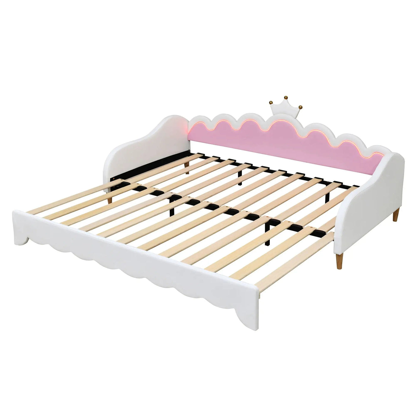 Extending Daybed With LED Lights, Modern Upholstered Princess Daybed With Crown Headboard by HouseOfZazla