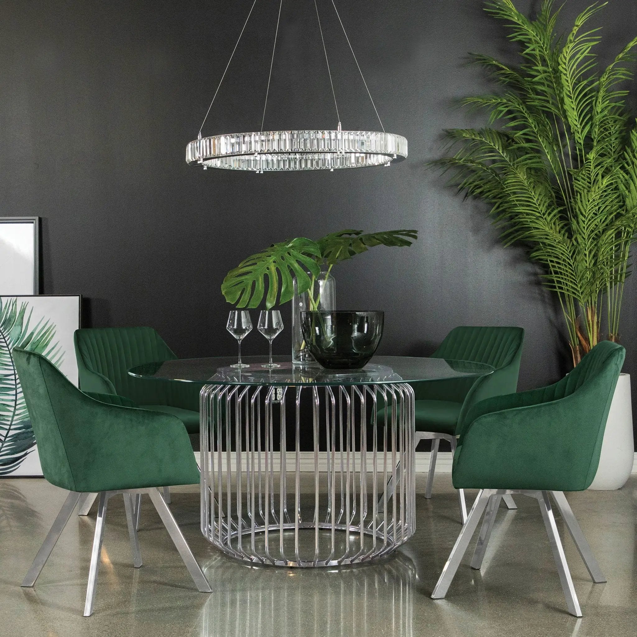Tufted Swivel Dining Chair With Slim Sloped Arms - Green by HouseOfZazla