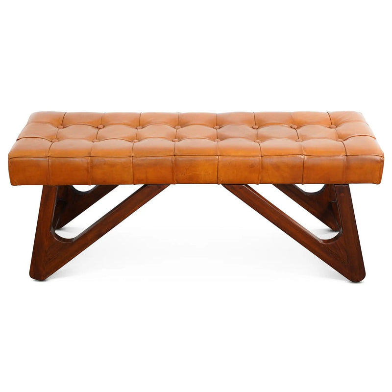 Mia - Bench With Buttons - Brown / Rustic by Unique Piece Furniture