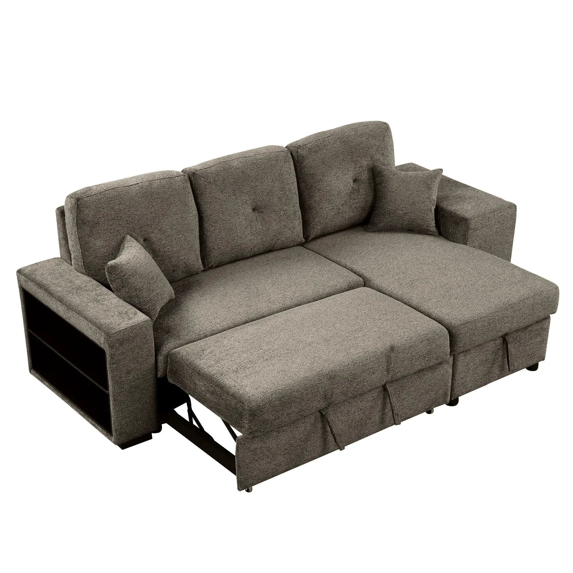 Reversible Sleeper Sectional Sofa Bed With Side Shelf And 2 Stools, Pull-Out L-Shaped Sofa Bed, Corner Sofa-Bed With Storage Chaise Left / Right Hande For Living Room by HouseOfZazla
