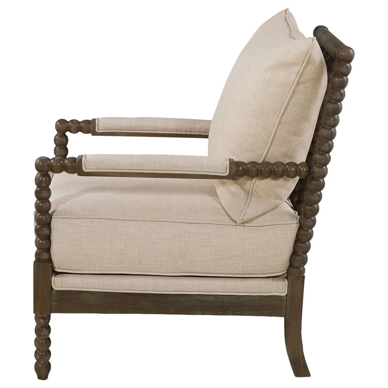 Blanchett Upholstered Bobbin Accent Chair Beige and Distressed Brown by Unique Piece Furniture
