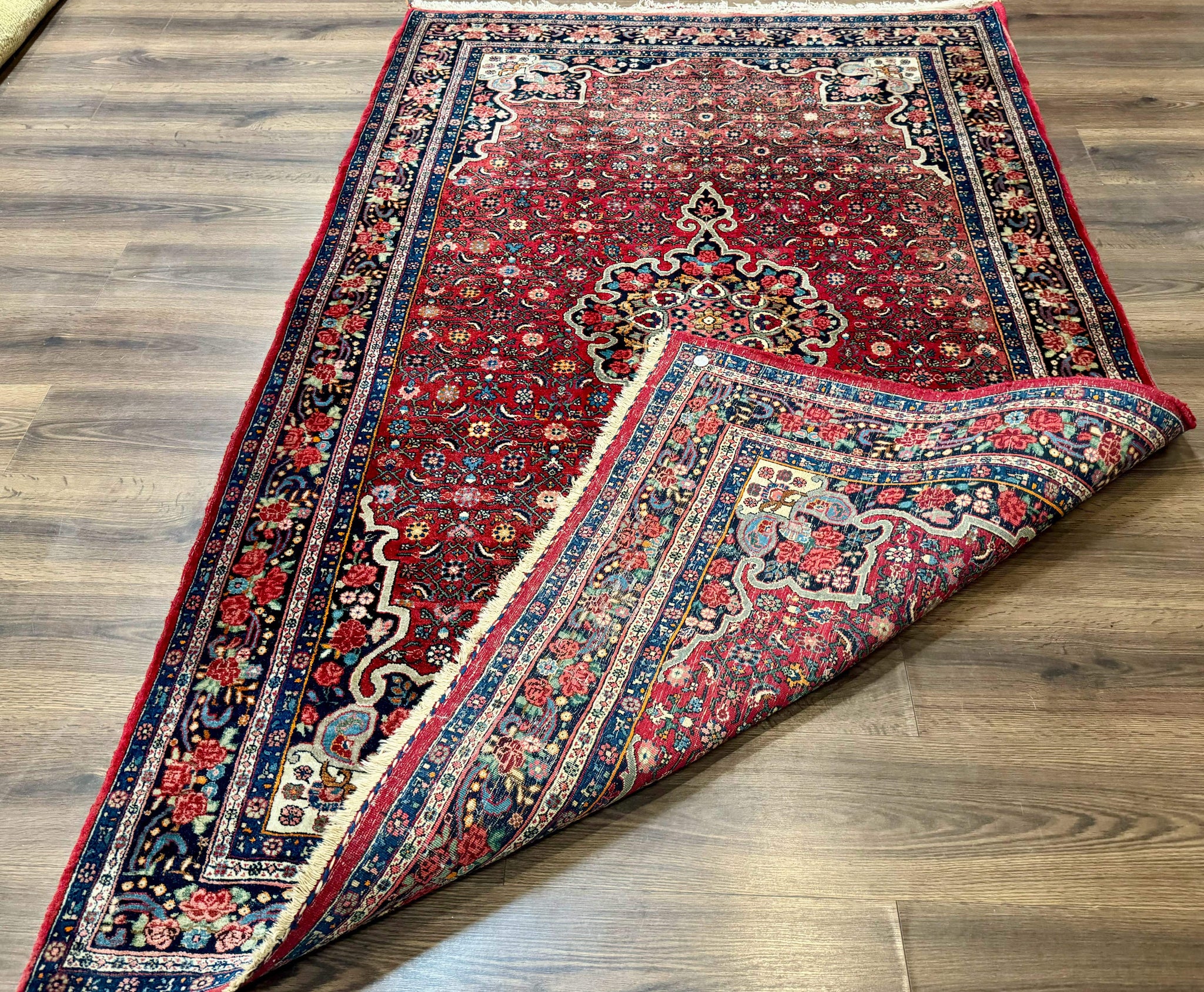 Antique Persian Rug 5x7, Red, Fine 260 KPSI, Bidjar Carpet by Jewel Rugs
