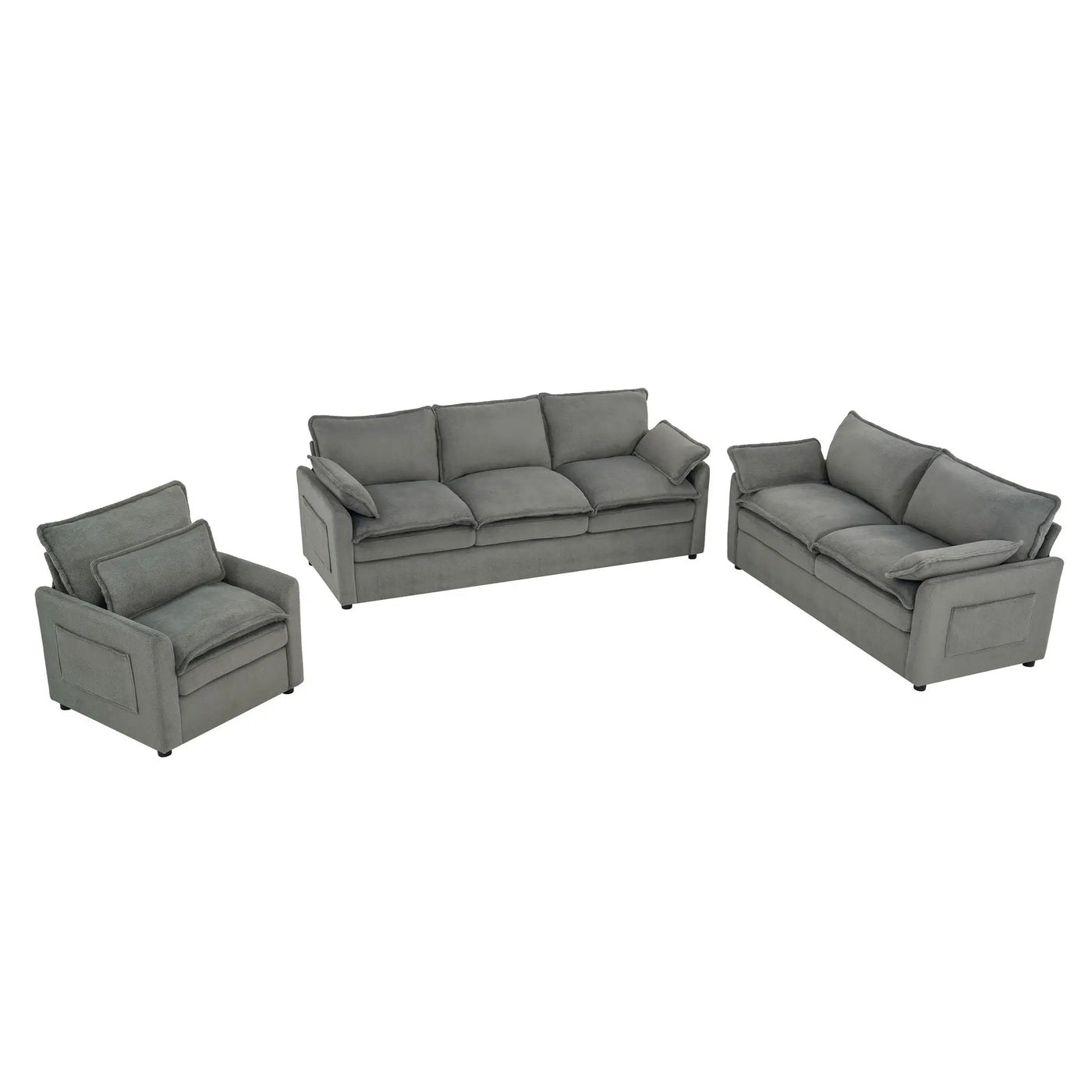 Modern Sofa Set With Double Layer Cushion And Side Storage Pockets by HouseOfZazla