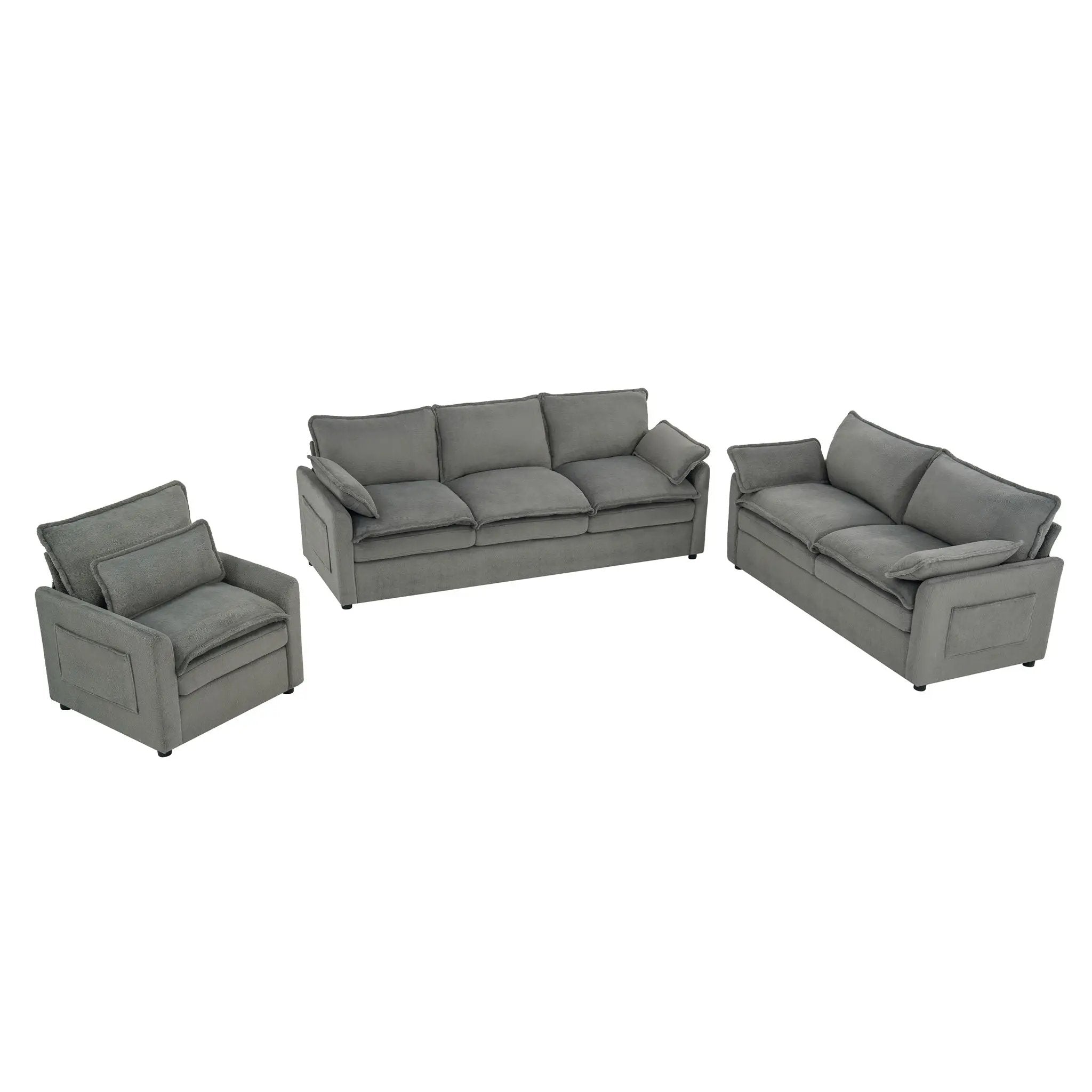 Modern Sofa Set With Double Layer Cushion And Side Storage Pockets by HouseOfZazla