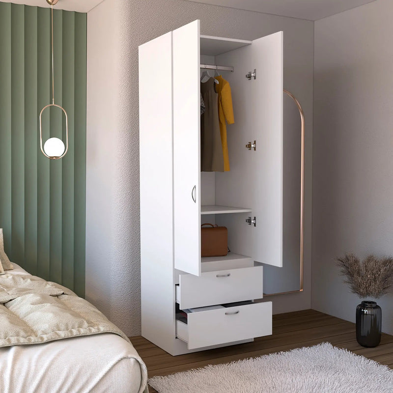 Armoire Wardrobe 76" H, Hanging Rod, 2 Drawers, 1 Shelf by HouseOfZazla