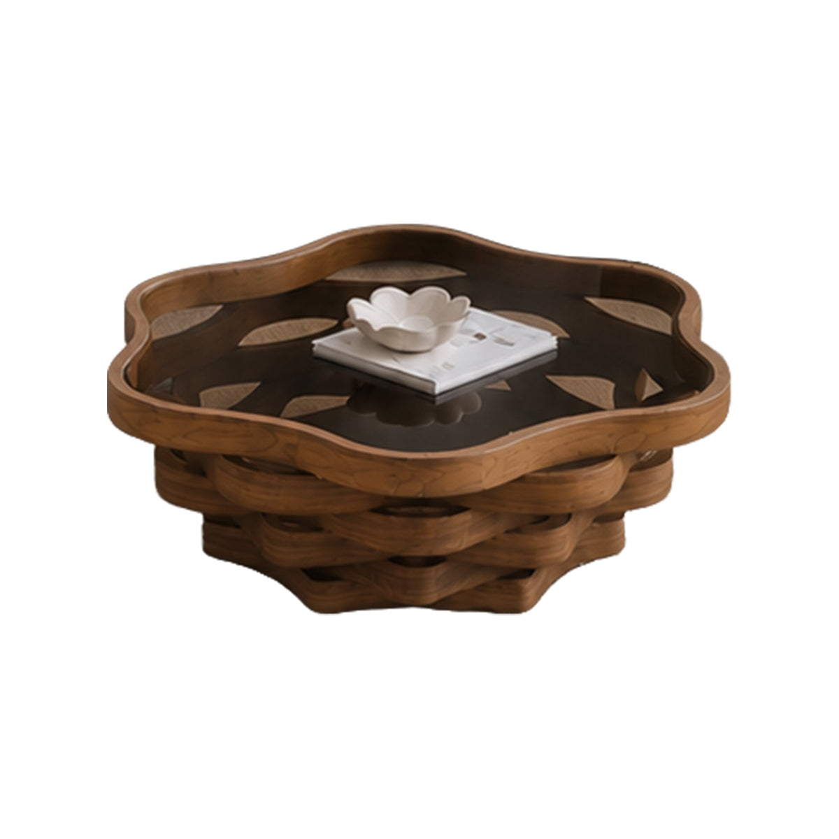 36.02" Unique Irregular Cloud Shaped Coffee Table with Tempered Glass Top, Multi-Layer Wave MDF Base Modern Artistic Cocktail Table for Living Room & Apartment, photo 7 of 7