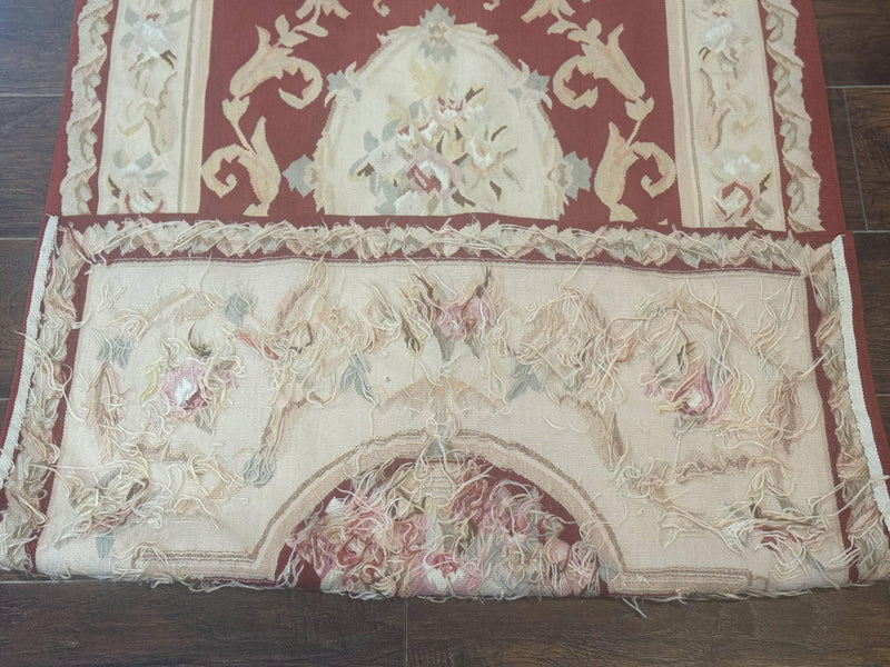 Aubusson Runner Rug 3x10, European Design, Red and Beige, Elegant, Handmade Wool Rug by Jewel Rugs